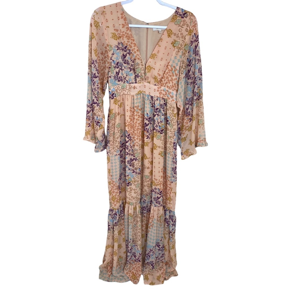 WAYF Floral Peach Tiered Maxi Dress
